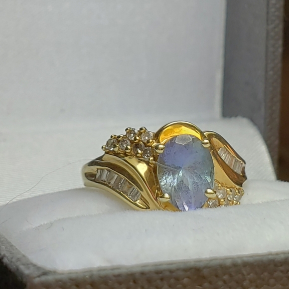 SIZE 7 10K SOLID YG 1CT TANZANITE N DIAMOND RING - Picture 1 of 5